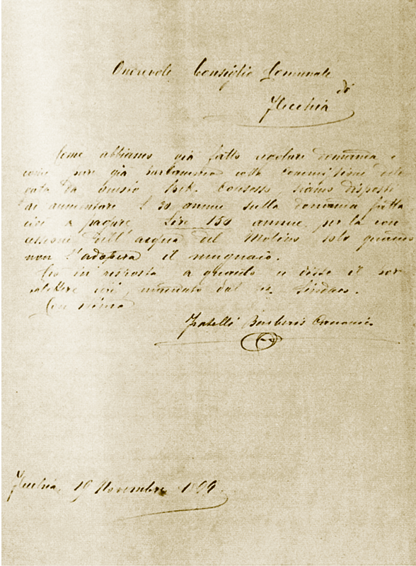 Reproduction d’une lettre de Giuseppe Barberis Canonico datant de 1899